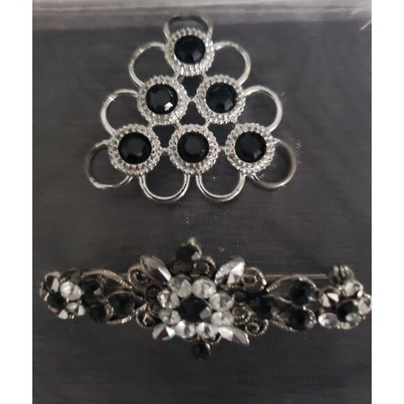 Vintage Sarah Coventry Silver Tone Black Rhinestone Brooch & Bonus Brooch - Picture 1 of 14